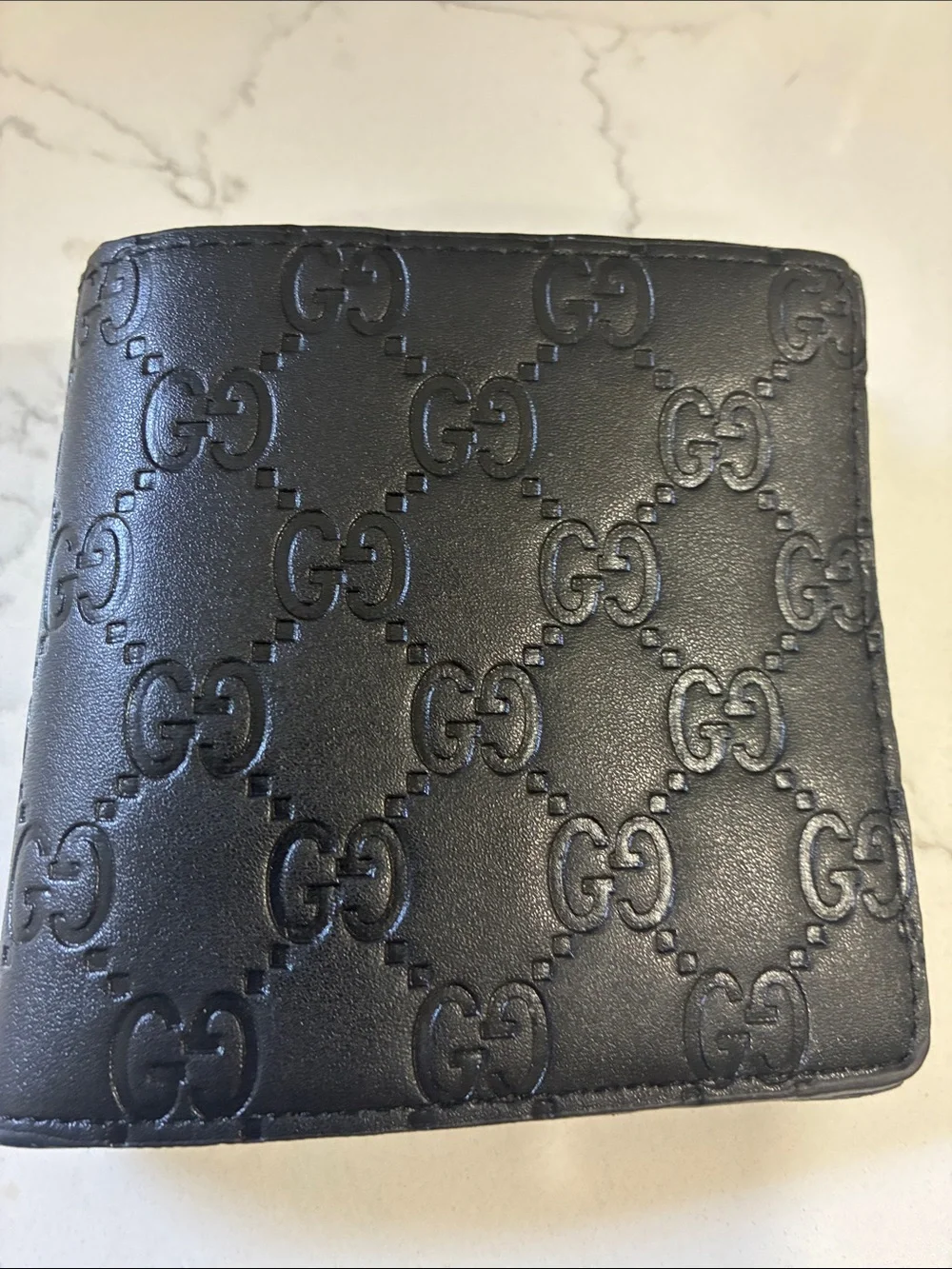 Gucci Black Embossed GG Leather Card Holder Wallet